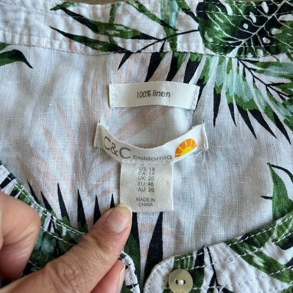 C&C California 100% Linen Tropical Print Tank SZ 1X - Picture 3 of 8